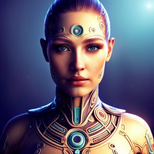 Serene Futuristic Android Gazing Upward