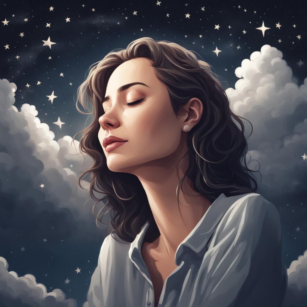 Woman Gazing at Stars with Eyes Closed