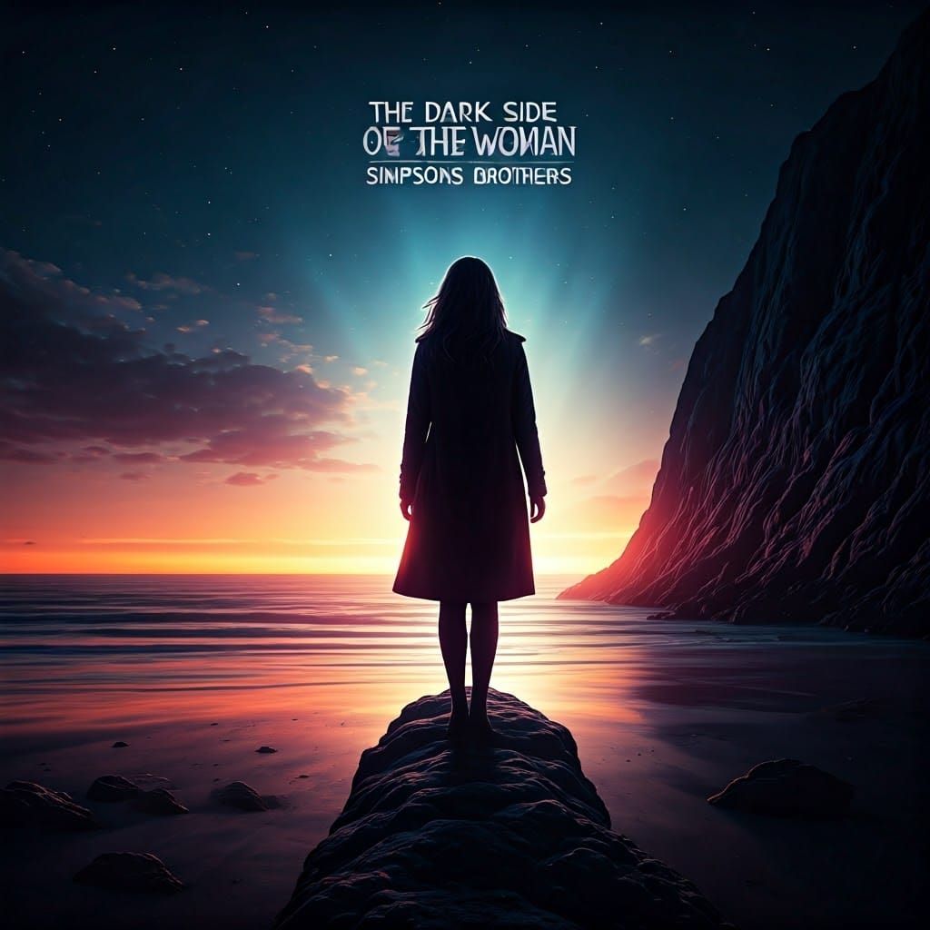 Dramatic Album Cover: Woman on Cliff in Atmospheric Lighting