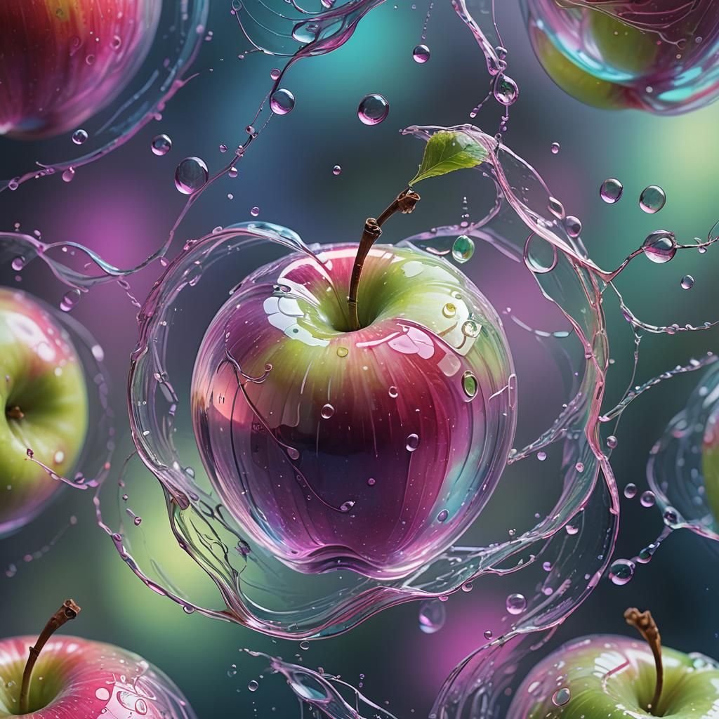 Glowing Glass Apple in Neon Pastel Digital Art