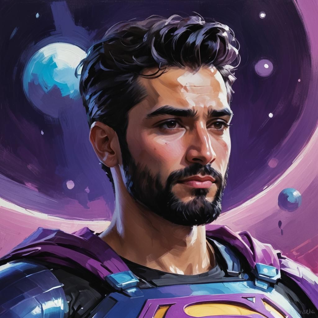 Impressionist Superman Portrait with Black Beard