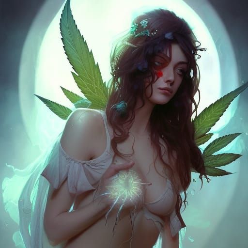 Demonic Marijuana Fairy Portrait in Hyperdetailed Style
