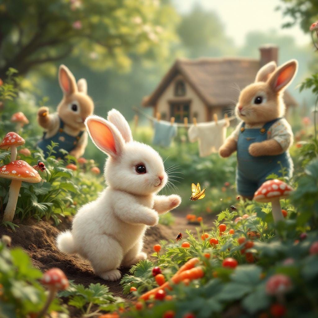 Rabbit Family Scene in Realistic Style