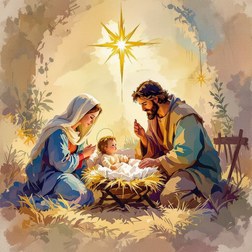 Majestic Nativity Scene as 19th Century Impressionist Master...