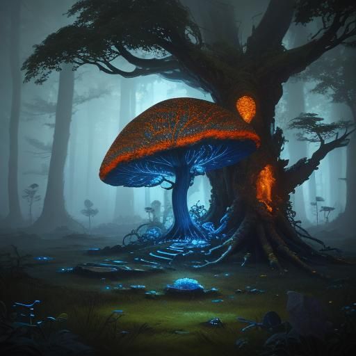Ancient Tree Grows in Mystical Forest: Fantasy Concept Art