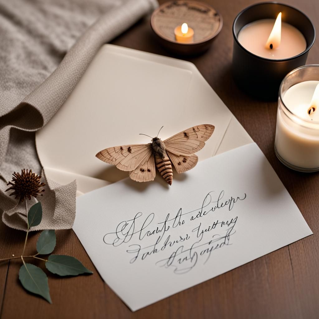 Letter with Moth Stamp by Candlelight