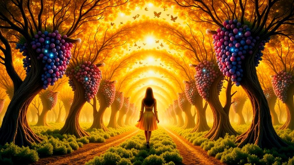 Golden Vineyard in an Enchanted Realm of Radiant Beauty
