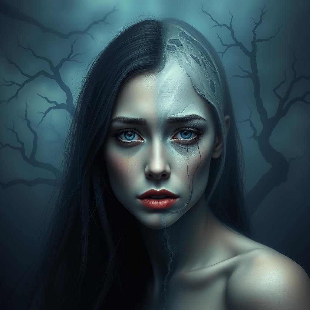 Dualistic Woman: Beauty and Sorrow, Digital Art