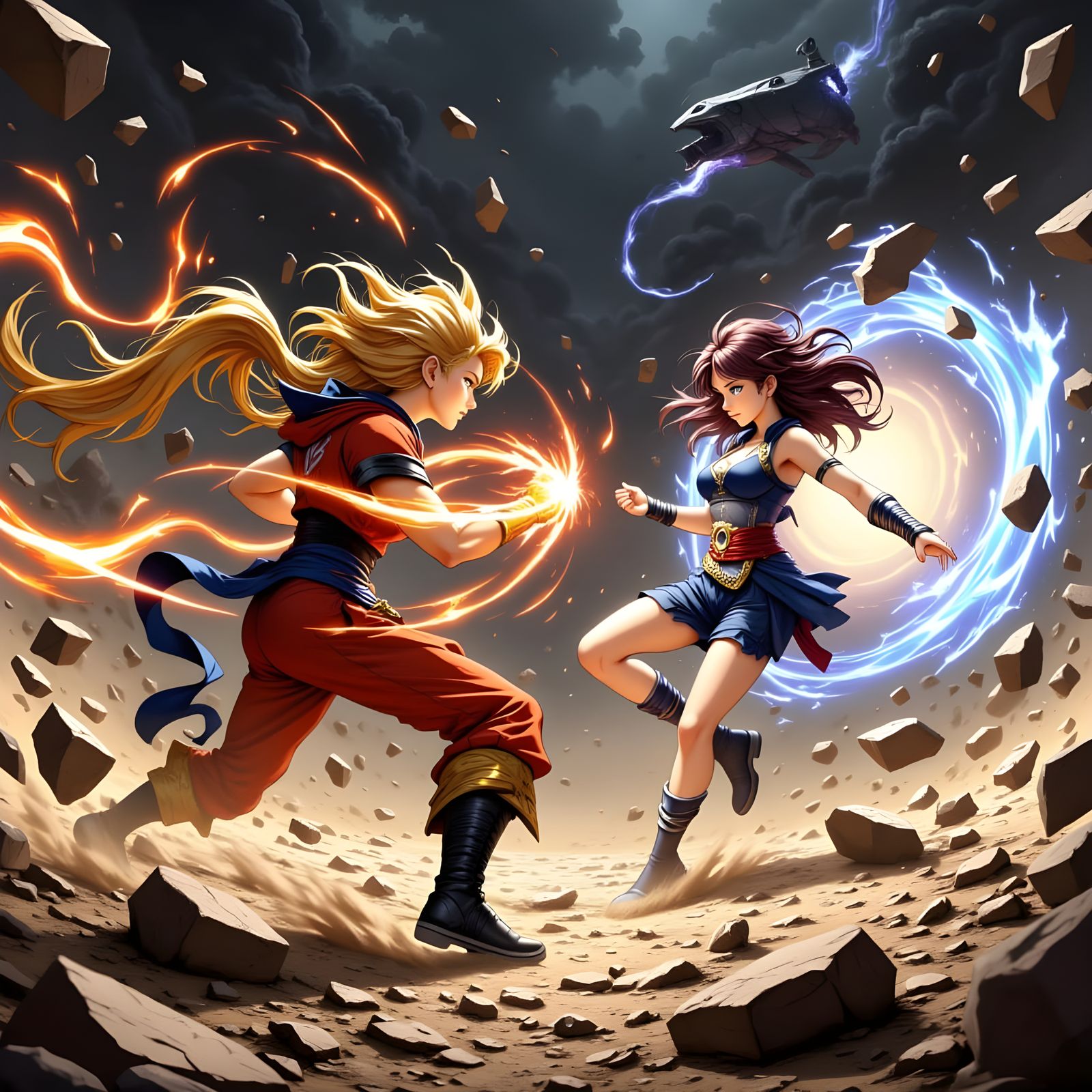 Anime Style Female Rivals Battle in Shattered Arena