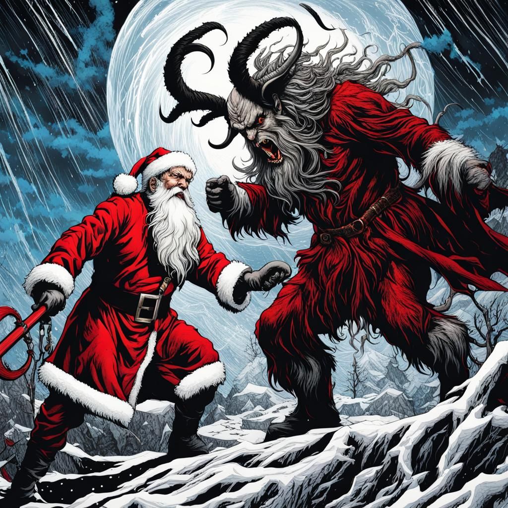 Santa Claus vs Krampus in Gothic Horror Battle