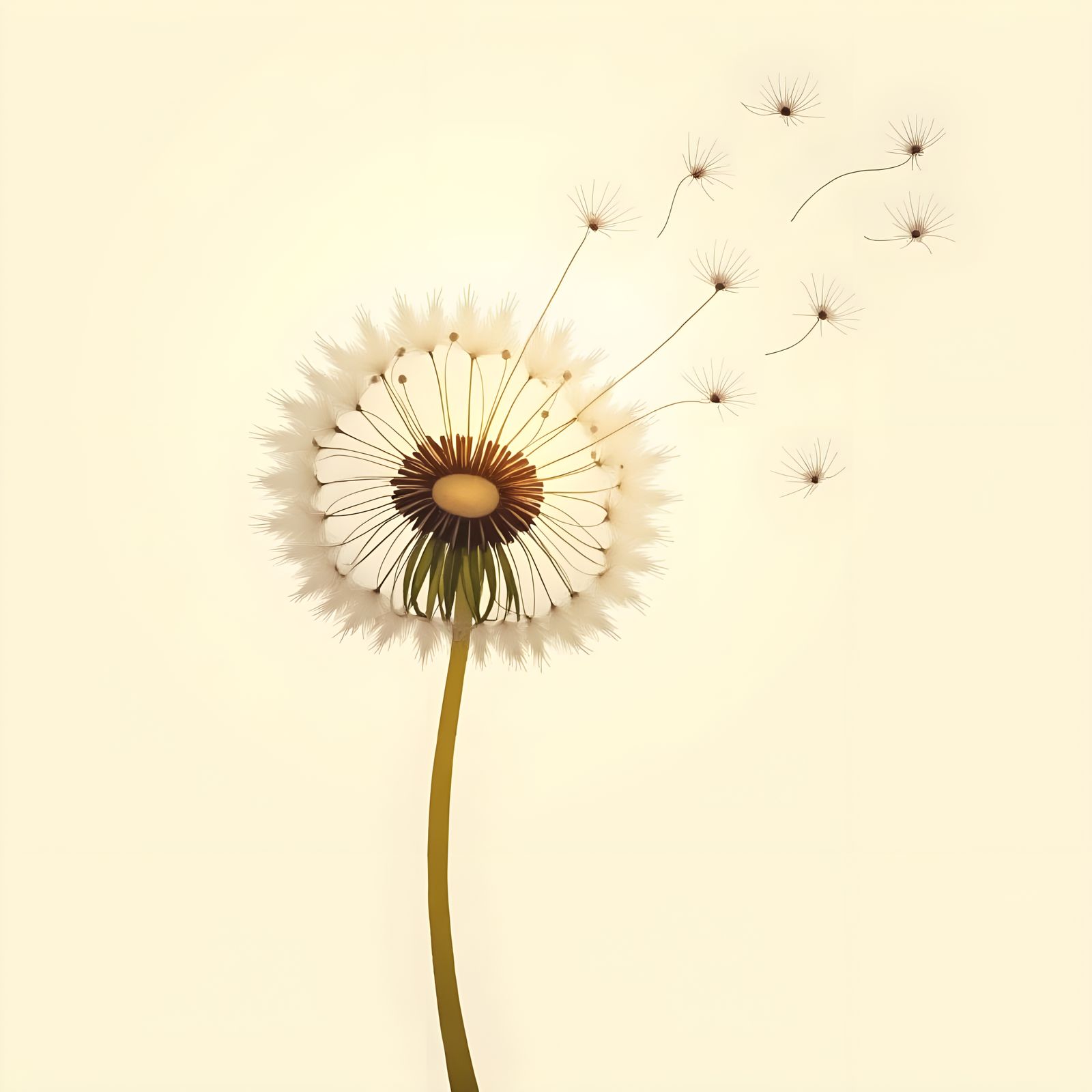 Dandelion Seeds Dispersing in the Wind