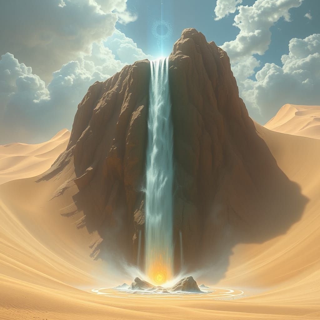 Gravity-Defying Waterfall in Desert Fantasy Art