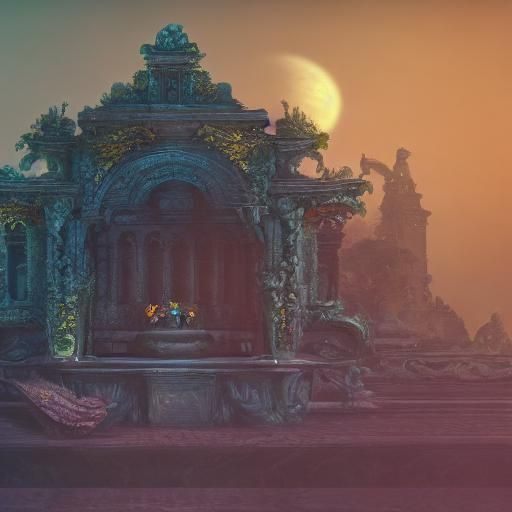 Mystical Spanish Courtyard Under Moonlight