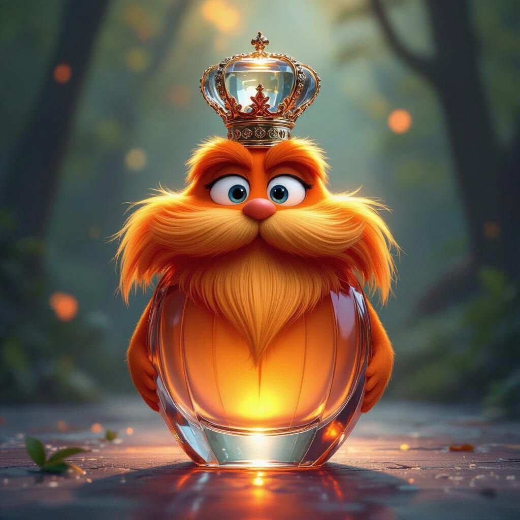Perfume Bottle Shaped Like The Lorax in Whimsical Surrealism
