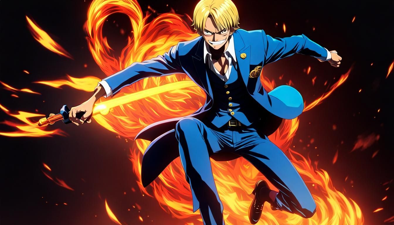 Sanji's Diable Jambe Attack in One Piece Anime Style