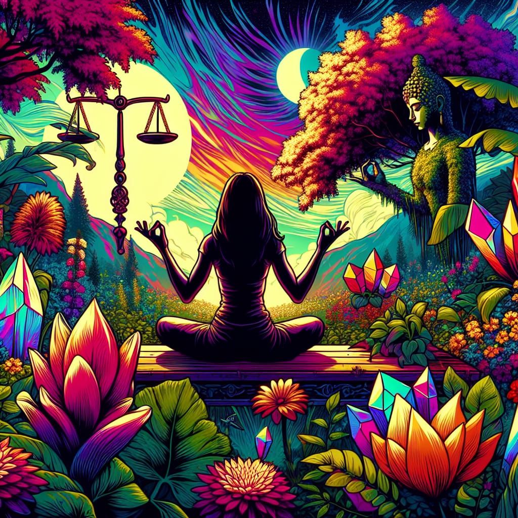 Comic Art: Hispanic Woman in Yoga with Libra Symbols