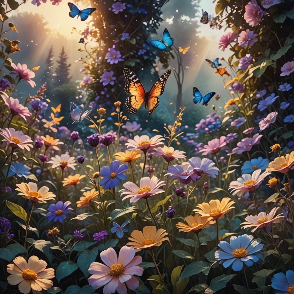 Enchanted Garden: A Hyper-Realistic Oil Painting