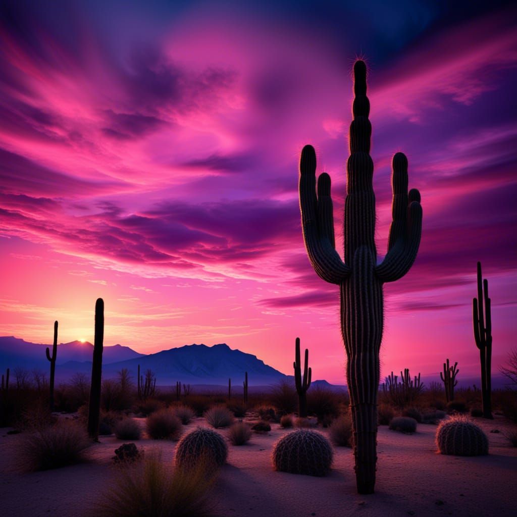 Magnificent Desert Sunset with Cactus Silhouettes