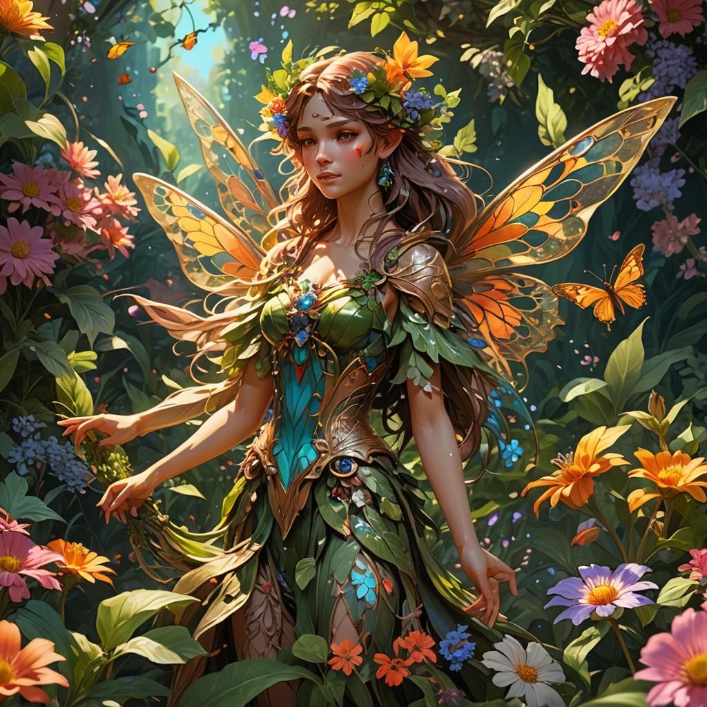 Delicate Summer Fae in Lush Garden: Splash Art