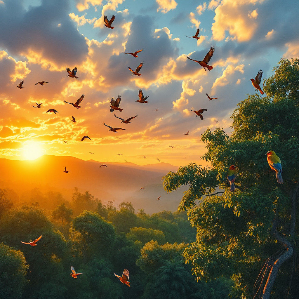 Congo Basin Sunrise in Impressionist Style