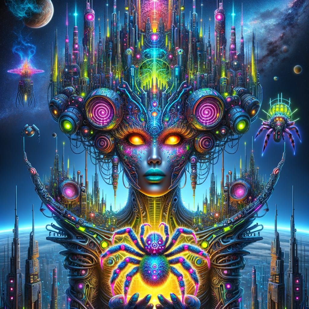 Cosmic Goddess in Neon Armor
