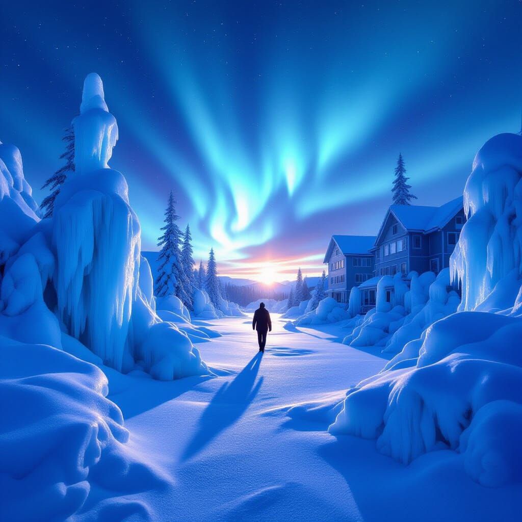 World Frozen in Crystal Ice: Ethereal Twilight Scene