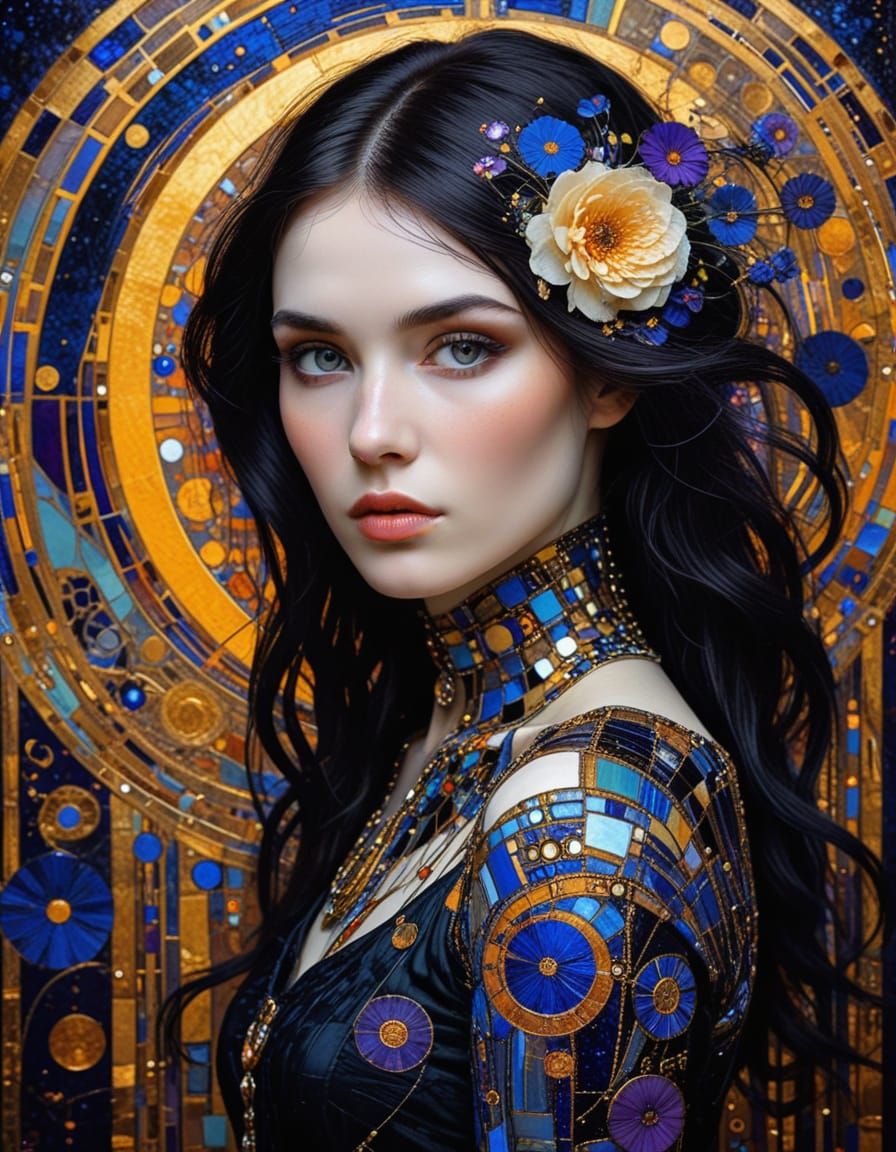 Ethereal Young Woman in Art Nouveau Gothic Style