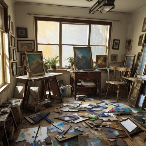 Warm Artist's Studio with Rich Colors and Vintage Elegance