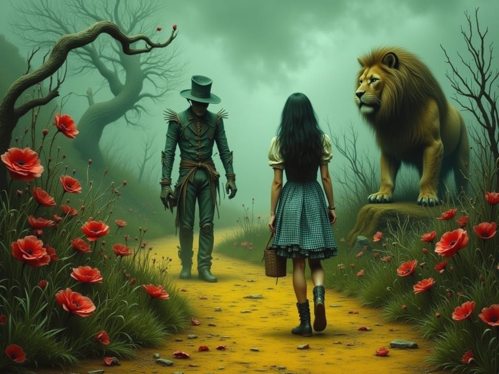 Surreal Yellow Brick Road in Dark Futurism Style
