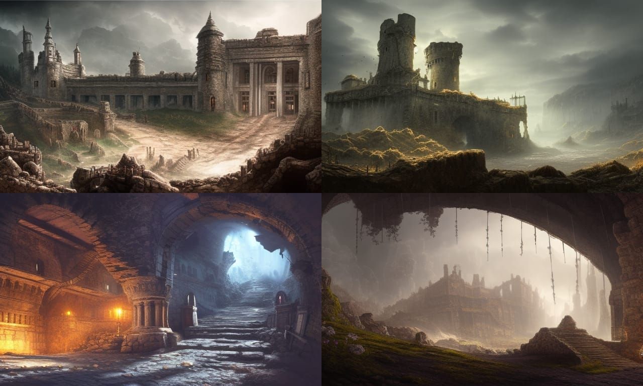Underground Ruined Castle Concept Art in 8k