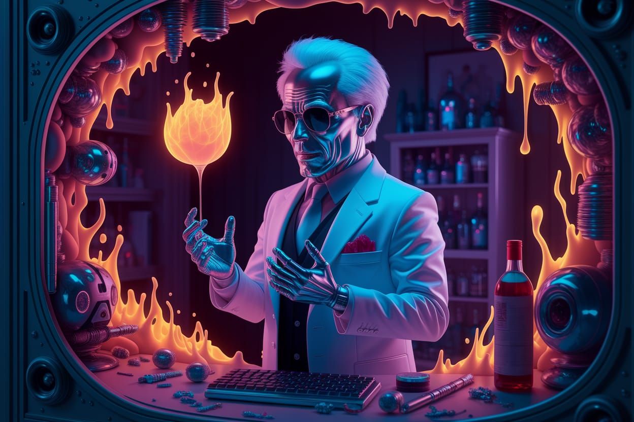 A Form For His Secret Love in Neon Liquid Fire Outline
