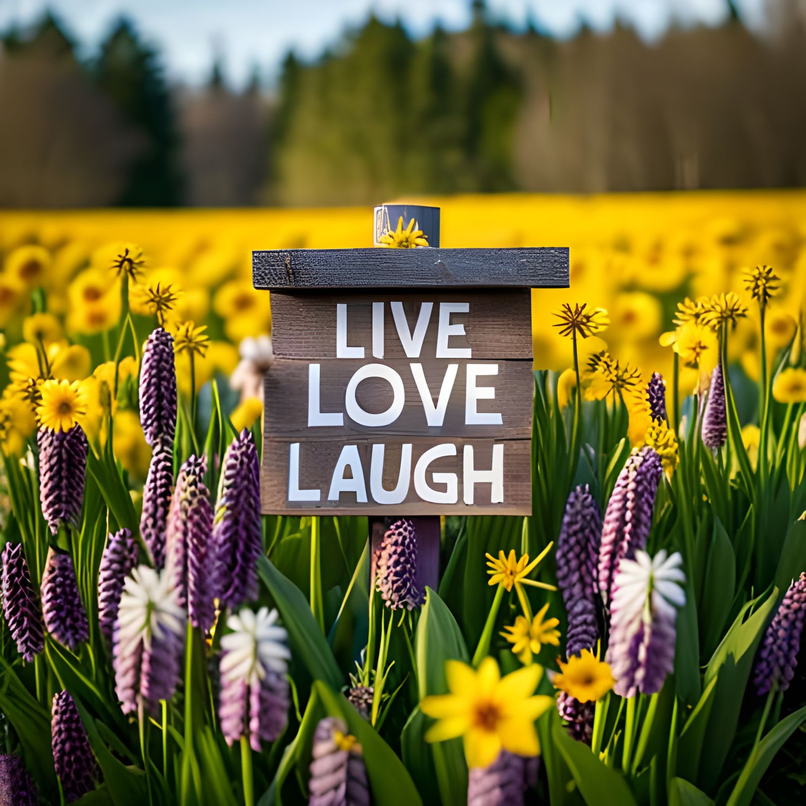 Live Love Laugh Sign with Spring Flowers
