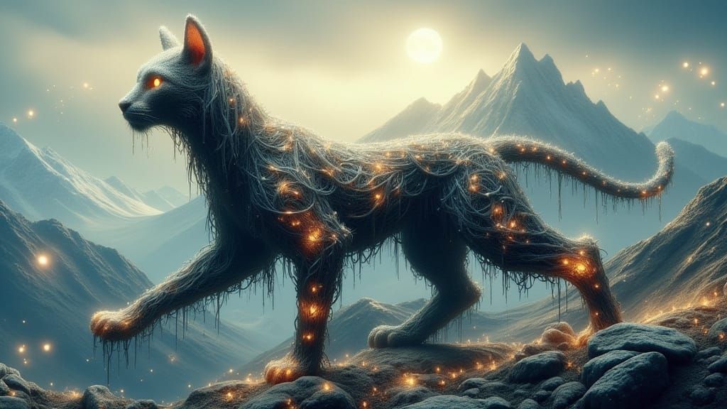 Majestic Cat Mountain Landscape in Dreamy Style