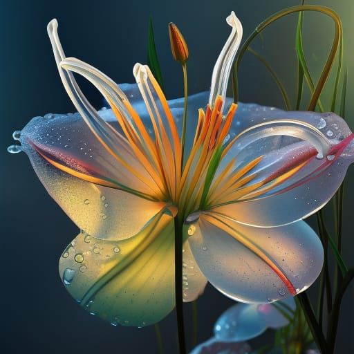 Hyperrealistic Transparent Lilies in Solarpunk Style