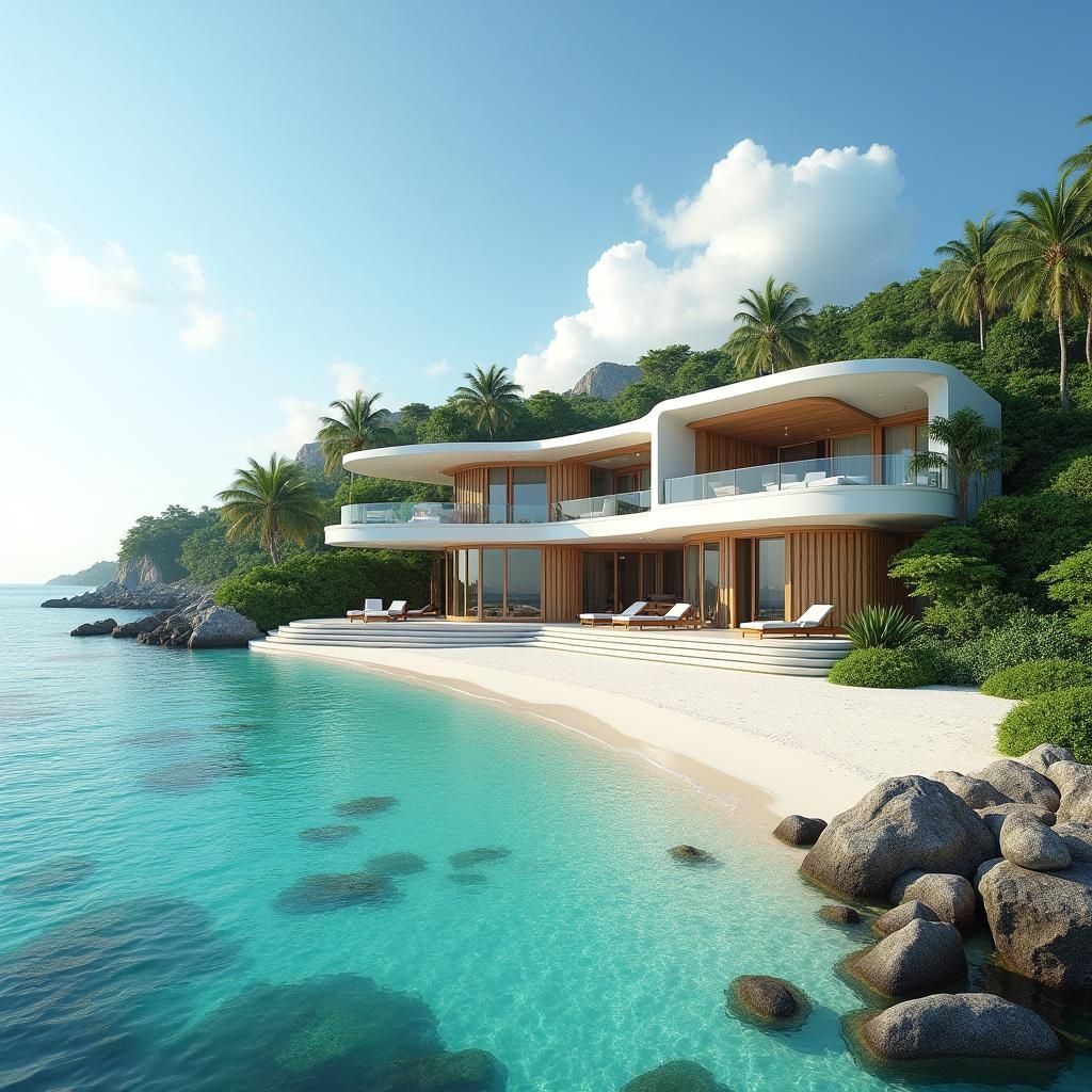 Luxurious Beachfront Villa with Sweeping Architecture