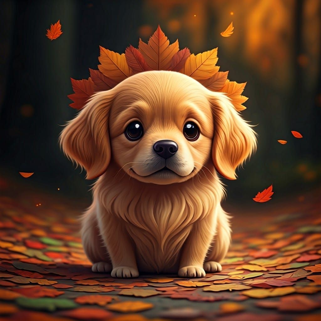 Golden retriever puppy pretending to be a turkey