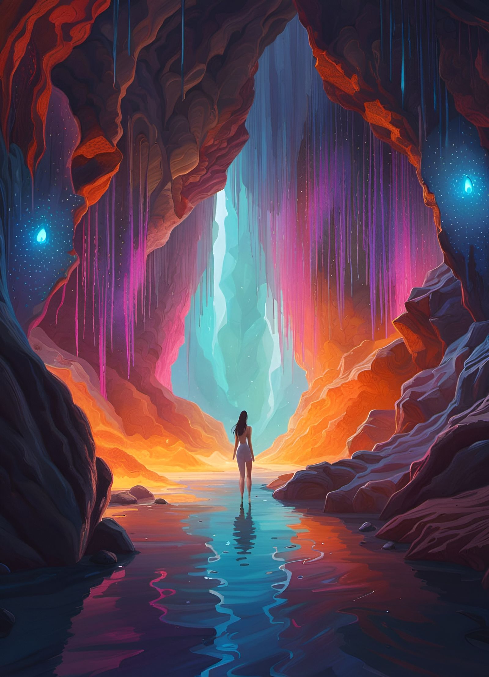 Glowing Geode Goddess in a Crystalline Cave