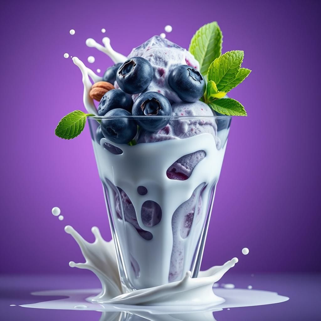 Blueberry Ice Cream with Splashing Cream, Fantasy Art