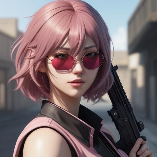 Anime Girl Portrait with Gun in 3D Art