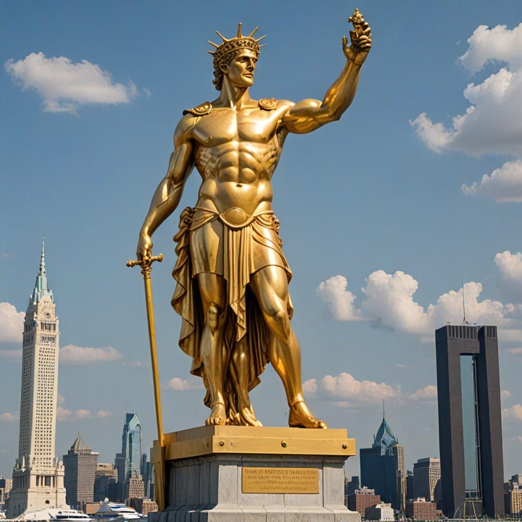 Golden Colossus Overlooking Philadelphia Harbor