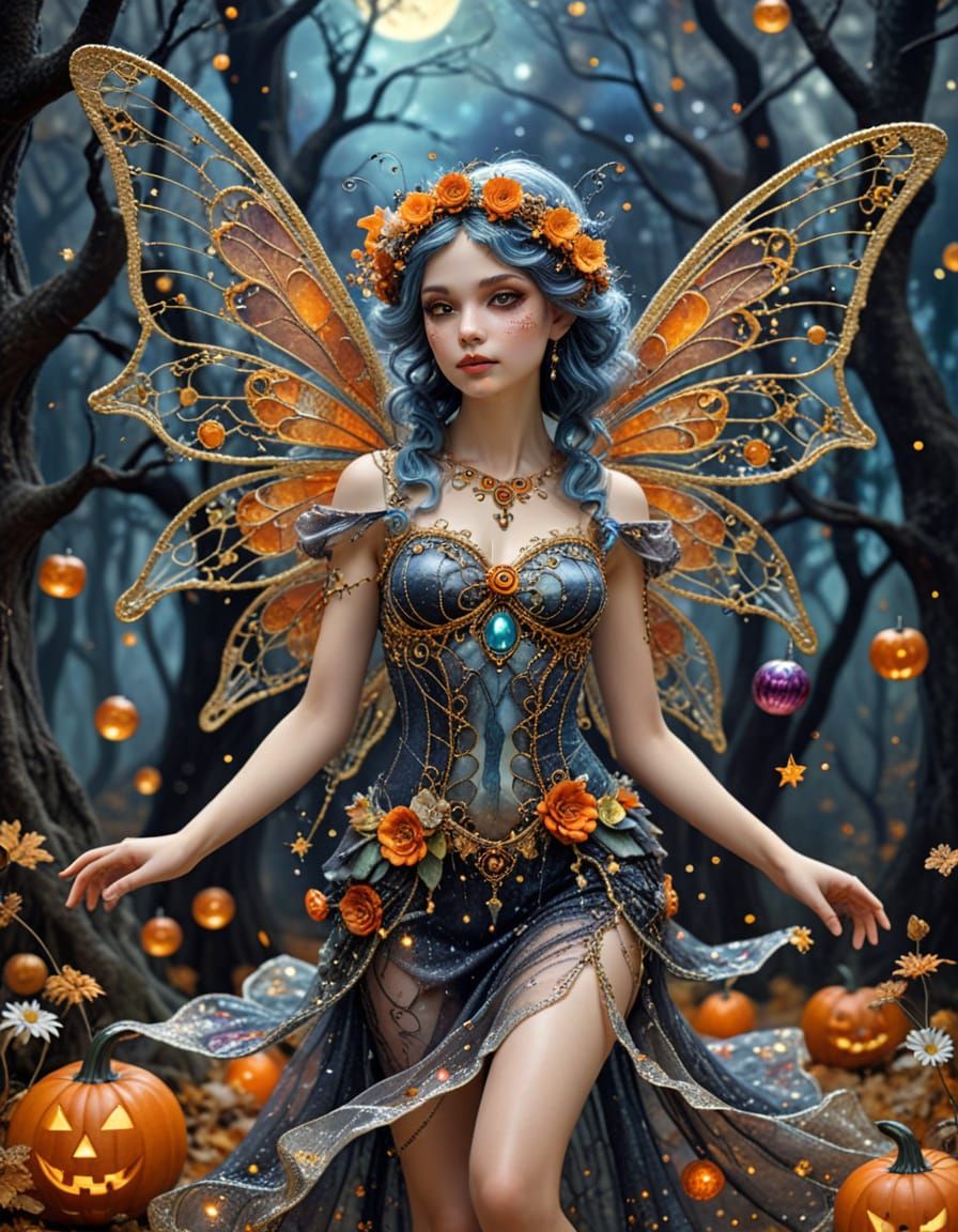 Art Nouveau Halloween Fairy in Cosmic Forest