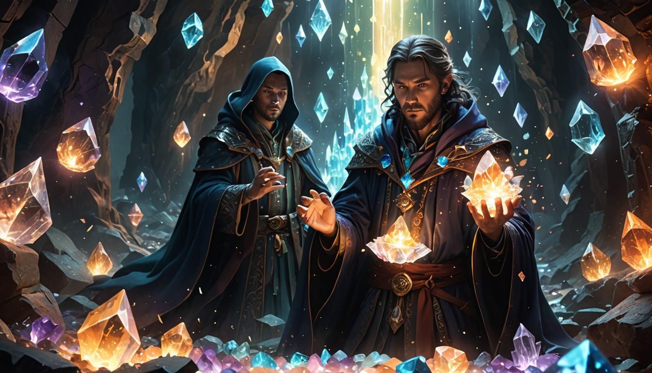 Mystical Mage Casting Spell in Crystal Cave