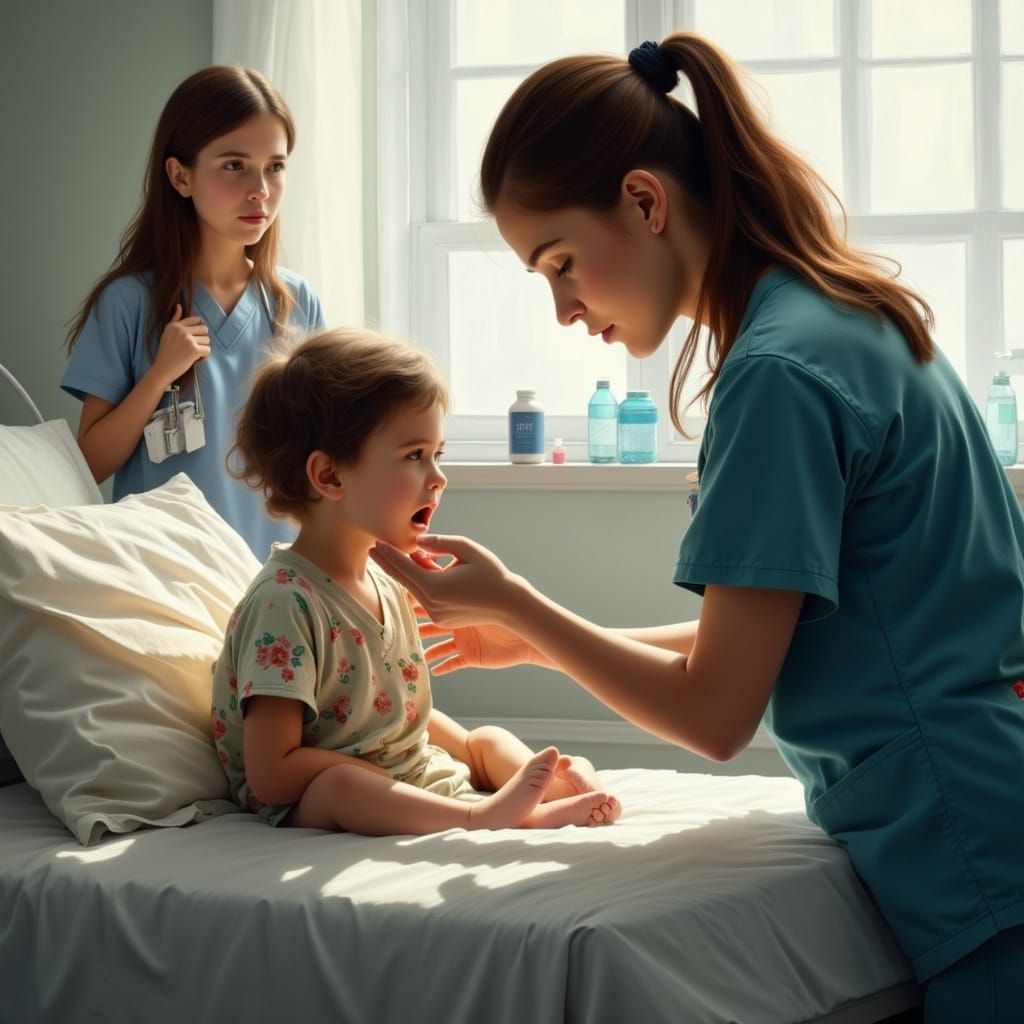 Nurse Comforts Anxious Child During Triage