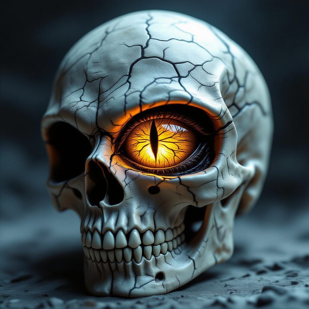 Cryptid Eye in Skull Socket: Eerie Photorealistic Close-Up