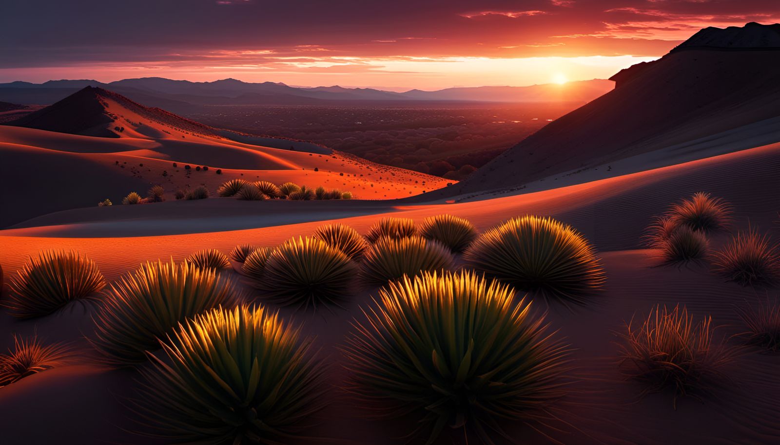 Eerie Desert Sunset Garden with Sinister Flora