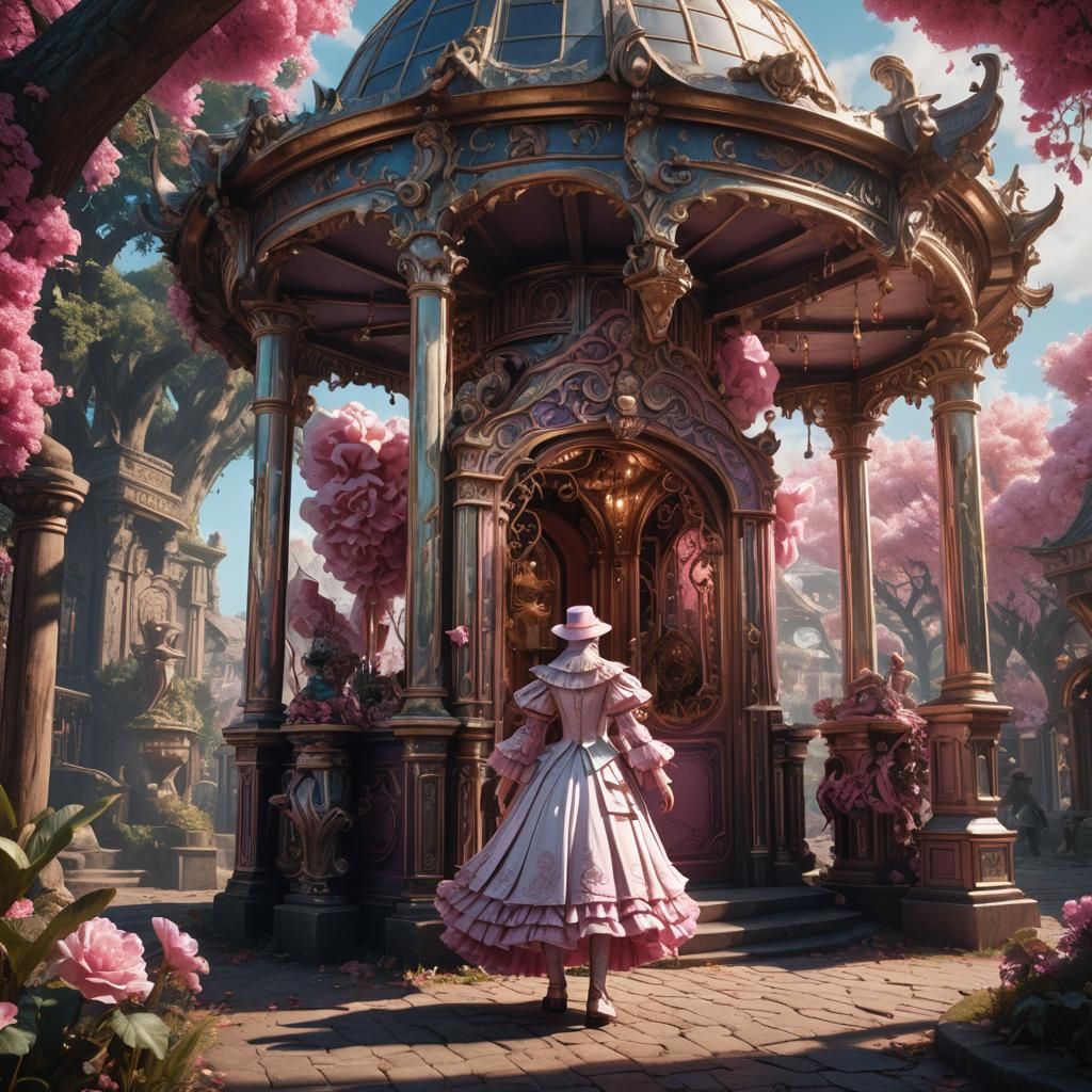 Magical Kiosk: Transformation Scene in Detailed Digital Art