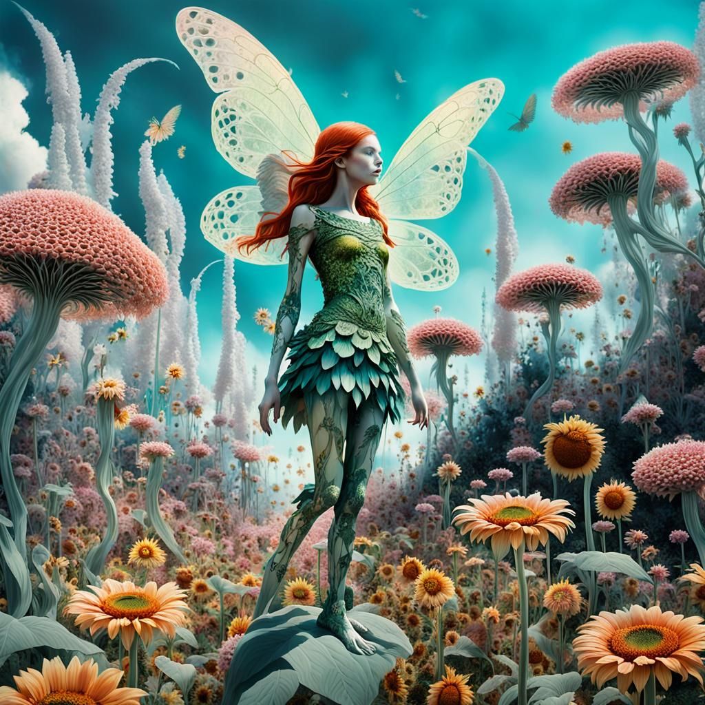 Winged Flower Fairy in Surreal Dreamscape