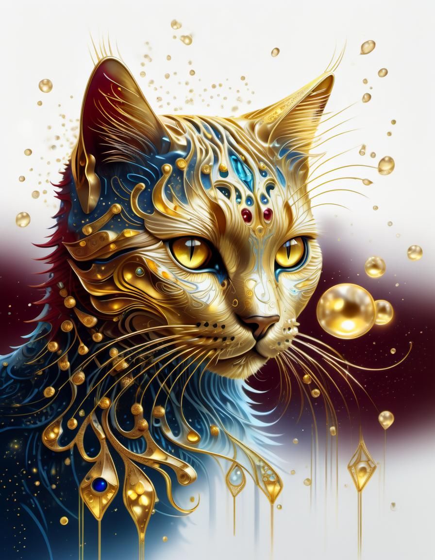 Bioluminescent Water Cat Portrait in Digital Airbrush Style