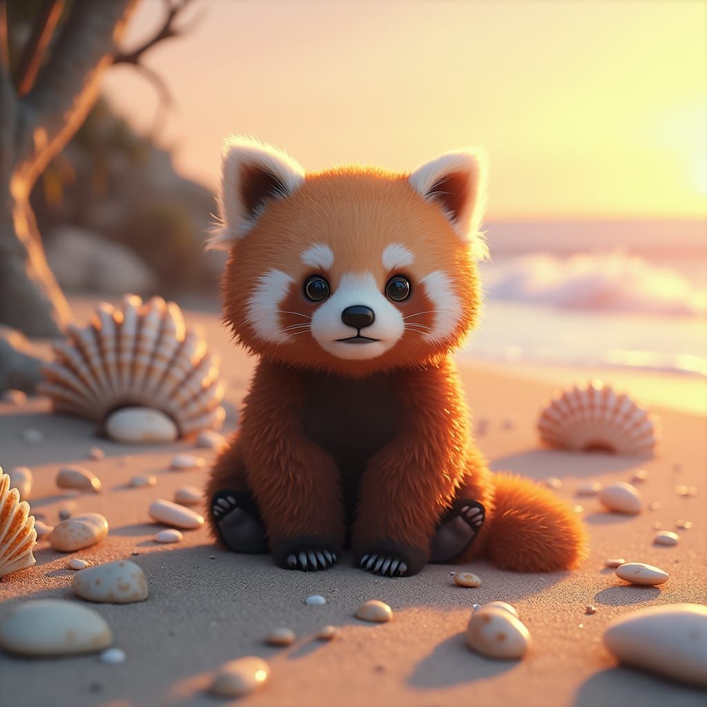 Panda on Sun-Kissed Beach, Matte Painting