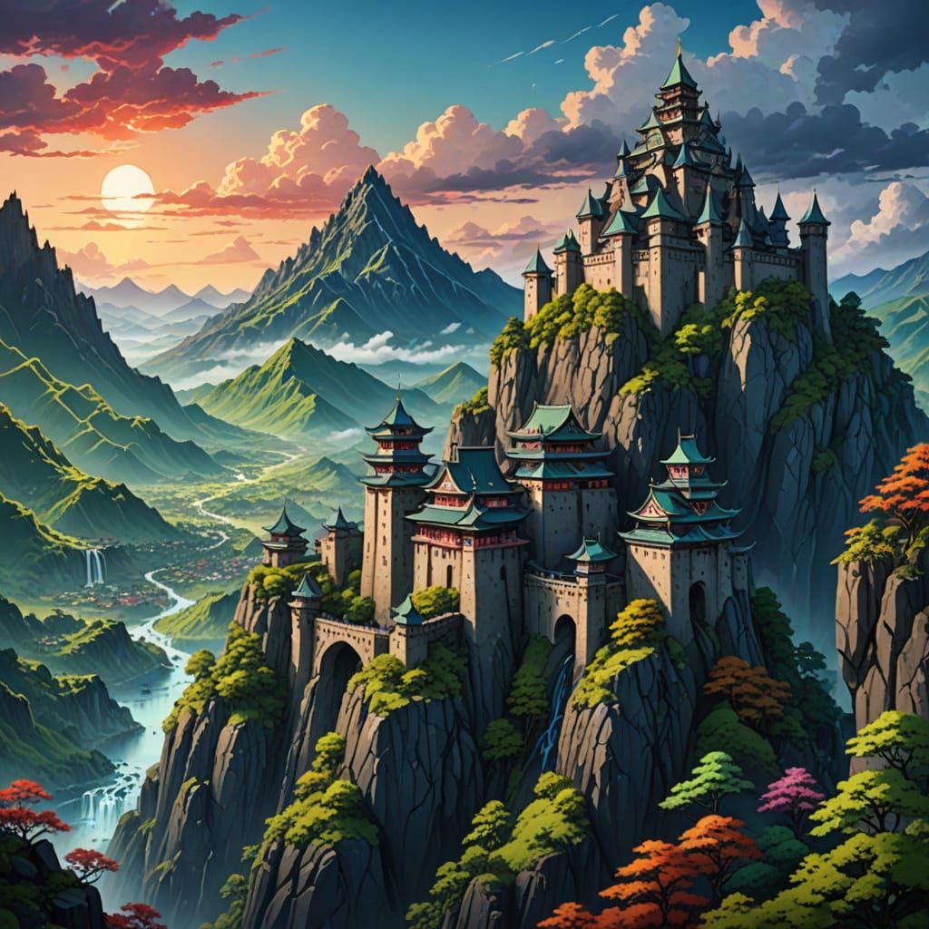 Mountain Castle in Manga Style